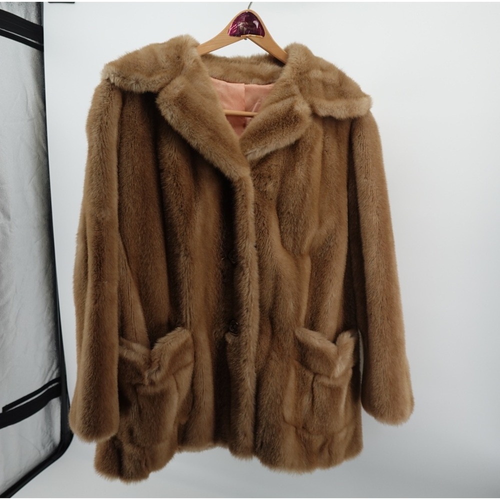 Vintage Russel Taylor Mincara Faux Fur Coat Brown Mid Length Jacket